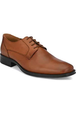 Delize Men Tan Solid Leather Derbys