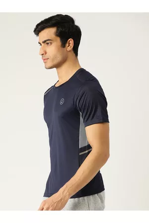 CHKOKKO Men Navy Blue Solid Round Neck Yoga & Gym T-shirt