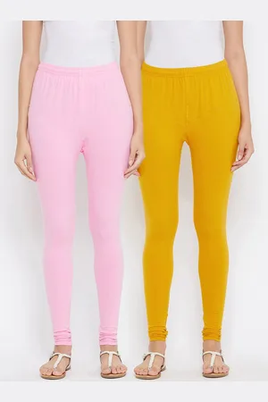 Tulsattva Women Pack Of 2 Pink & Yellow Solid Churidar-Length Leggings