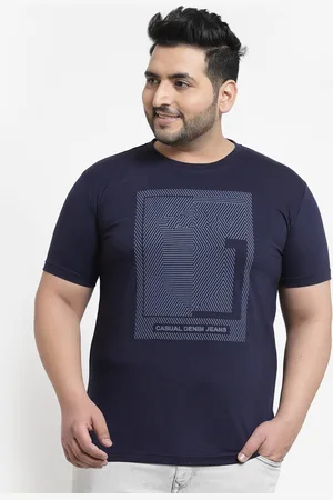 Pluss Men Navy Blue Printed Pure Cotton T-shirt