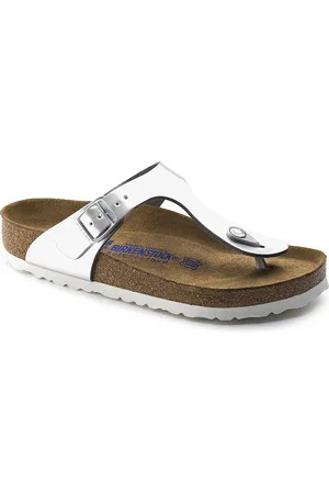 Birkenstock Gizeh Soft Footbed Metallic Silver Regular Width Natural Leather Thong Sandals