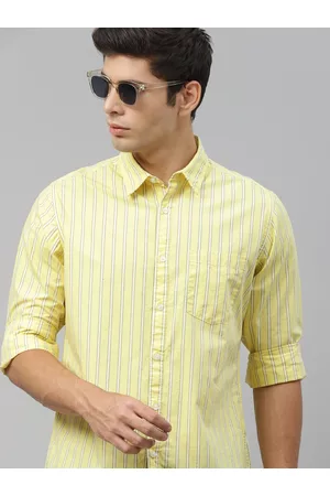 HARVARD Men Yellow & White Regular Fit Striped Pure Cotton Casual Shirt