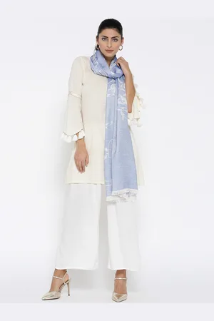 AURELIA Blue & Off-White Woven Design Stole