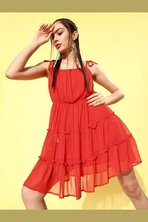 Rare Fashion Women Attractive Red Solid Volume Play Dress