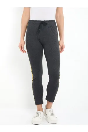 Fleximaa Women Charcoal Grey Solid Cotton Track Pants