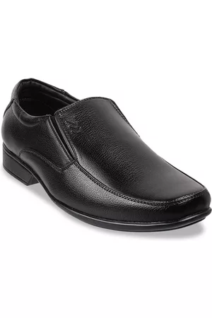 Metro Men Black Textured Formal Slip-Ons