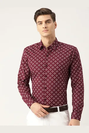 SOJANYA Men Maroon & Off-White Regular Fit Geometric Print Formal Shirt