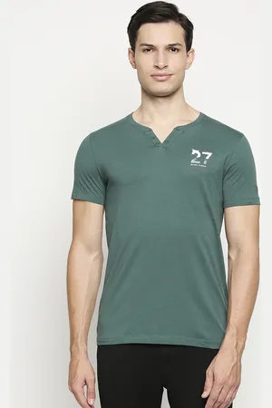 Being Human Men Teal Green Brand Logo Henley Neck Pure Cotton T-shirt