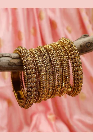 Shining Diva Set of 14 Gold-Plated Crystal Studded Bangles