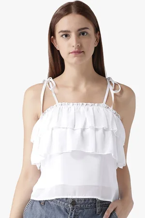 DODO & MOA Women White Solid Tie-Ups Top