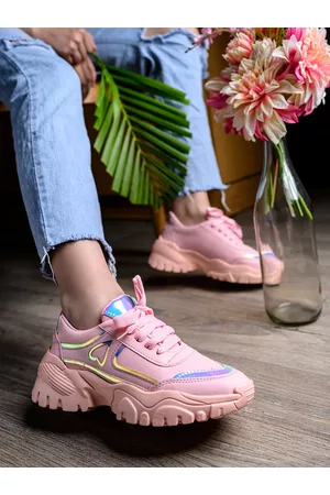 Shoetopia Girls Pink Woven Design Sneakers