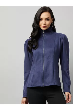 marie claire Women Navy Blue Suede Tailored Jacket
