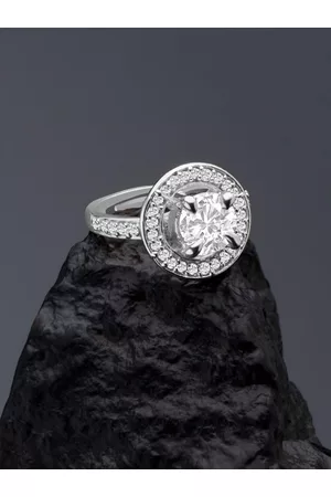 Ami Silver-Plated White CZ-Studded Adjustable Finger Ring