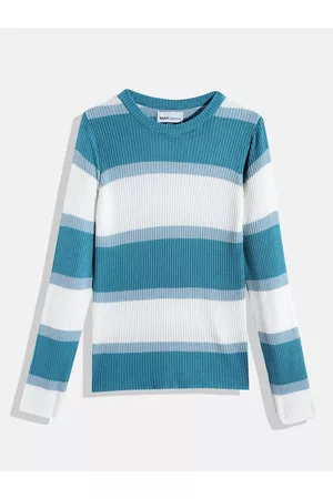 M&H Girls White & Blue Striped Pullover