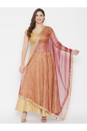 Clora Creation Maroon & Gold-Toned Ethnic Motifs Embroidered Dupatta with Beads and Stones