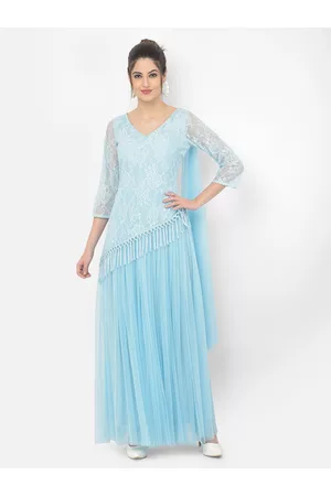 Eavan Woman Turquoise Blue Net Maxi Dress