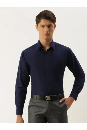 English Navy Men Navy Blue Slim Fit Solid Formal Shirt