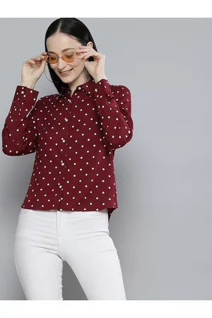 DENNISON Women Maroon & White Smart Polka Dot Printed Casual Shirt