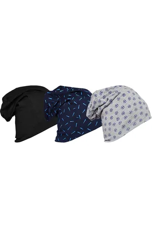 VIMAL JONNEY Unisex Pack Of 3 Black & Navy Blue Printed Beanie