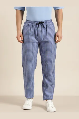 SOJANYA Men Blue & Black Pure Cotton Checked Track Pants