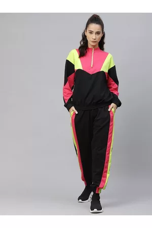 Laabha Women Black & Pink Colourblocked Track Suit