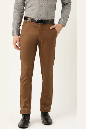 SOJANYA Men Brown Smart Regular Fit Solid Formal Trousers