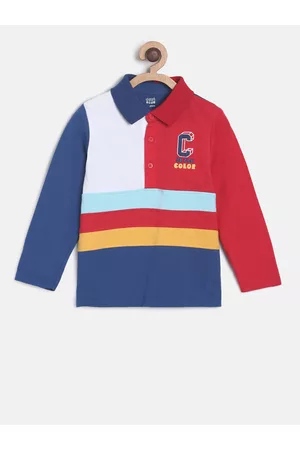 MINI KLUB Boys Red Colourblocked Polo Collar Pure Cotton T-shirt