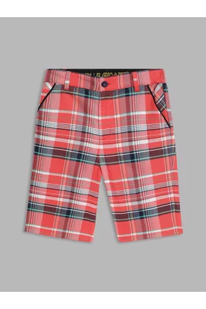 Blue Giraffe Boys Red & Black Checked Pure Cotton Shorts