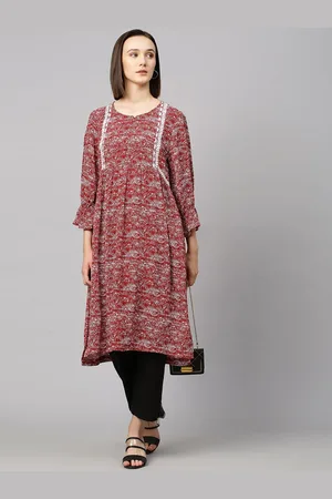 Chemistry Women Red & White Embroidered A-line Kurta