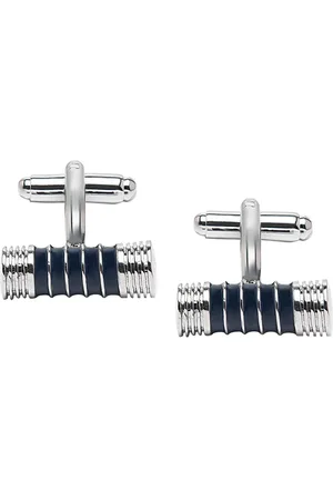 Bodha Silver-Toned & Navy Blue Cylinder Cufflink