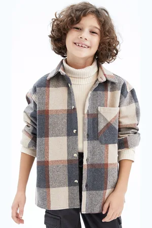 DeFacto Boys Beige & Blue Checked Casual Shirt
