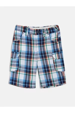 MINI KLUB Boys Navy Blue Checked Regular Fit Regular Shorts