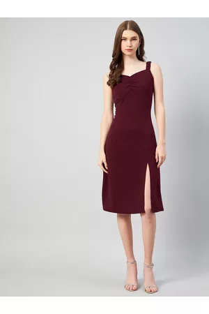 Carlton London Burgundy Sheath Dress With Side Slit
