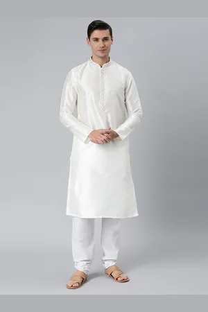 Manthan Off White Solid Dupion Art Silk Kurta