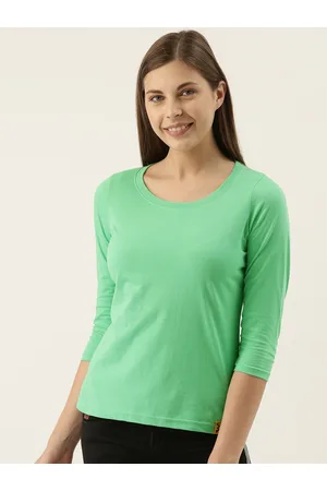 Campus Women Lime Green Solid Round Neck T-shirt