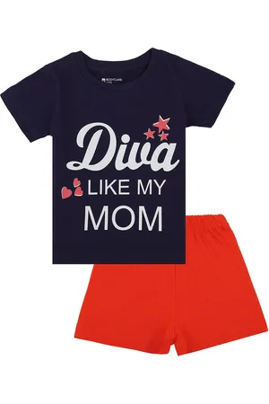 BodyCare Girls Red & Blue Printed Short Sleeves Pure Cotton Co-Ords Set
