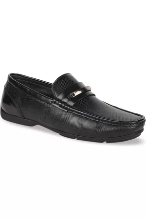 Bata Men Black Textured Horsebit Loafers