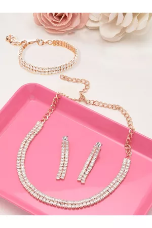 Zaveri Pearls Rose Gold-Plated White CZ-Studded Jewellery Set