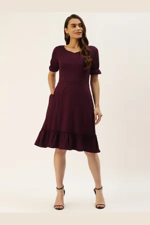 BRINN Burgundy A-Line Midi Dress
