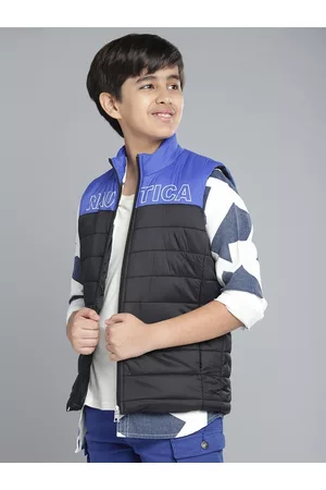 Nautica Boys Black & Blue Brand Logo Colourblocked Padded Jacket