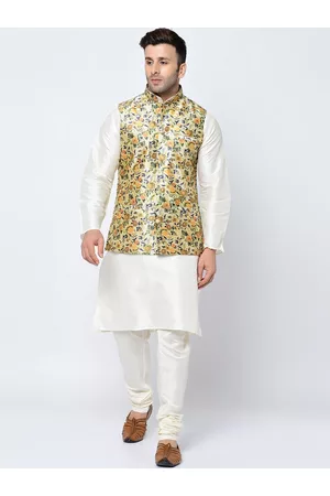 Kaifoo Men Green Kurta with Churidar & Nehru Jacket
