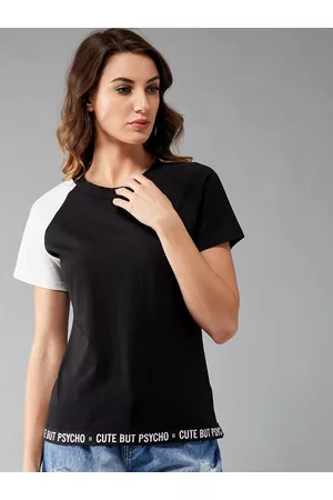 DOLCE CRUDO Women Black Solid Round Neck Pure Cotton T-shirt