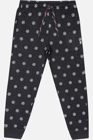 PROTEENS Boys Grey Melange & White Printed Antiviral & Antibacterial Protected Straight-Fit Joggers