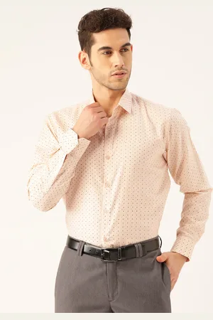 SOJANYA Men Peach-Coloured & Black Classic Regular Fit Printed Formal Shirt