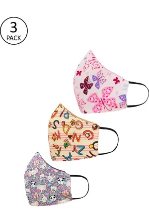 Tossido Kids Pack Of 3 Safety Cartoon Digital Printed 3-Ply 100% Cotton Premium Reusable Cloth Face Masks