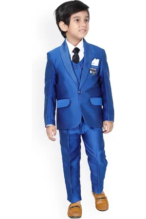 DKGF FASHION Boys Blue Solid Single Breasted 5 Piece Suit
