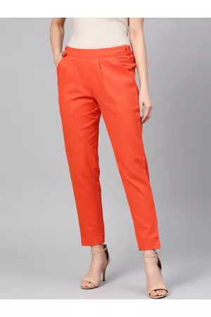 Jaipur Women Orange Regular Fit Solid Trousers