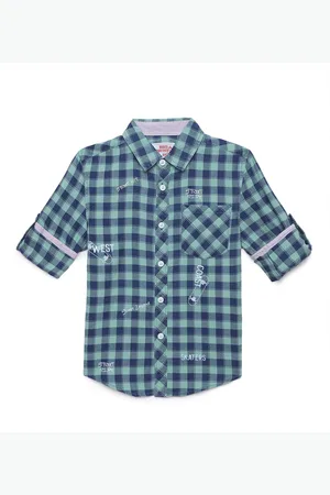 UNDER FOURTEEN ONLY Boys Green Buffalo Checked Cotton Casual Shirt
