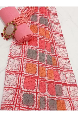 SALWAR STUDIO Women Pink & White Printed Pure Cotton Unstitched Dress Material