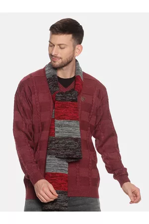 513 Clothing Men Red & Grey Colourblocked Muffler